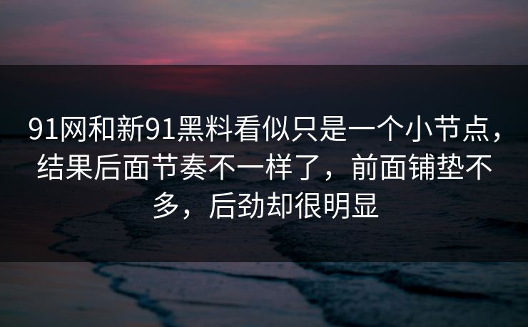 91网和新91黑料看似只是一个小节点，结果后面节奏不一样了，前面铺垫不多，后劲却很明显
